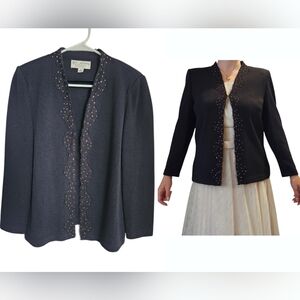 St John Evening Santana Knit Blazer Jacket Women 8 Black Embellished Lace Luxury